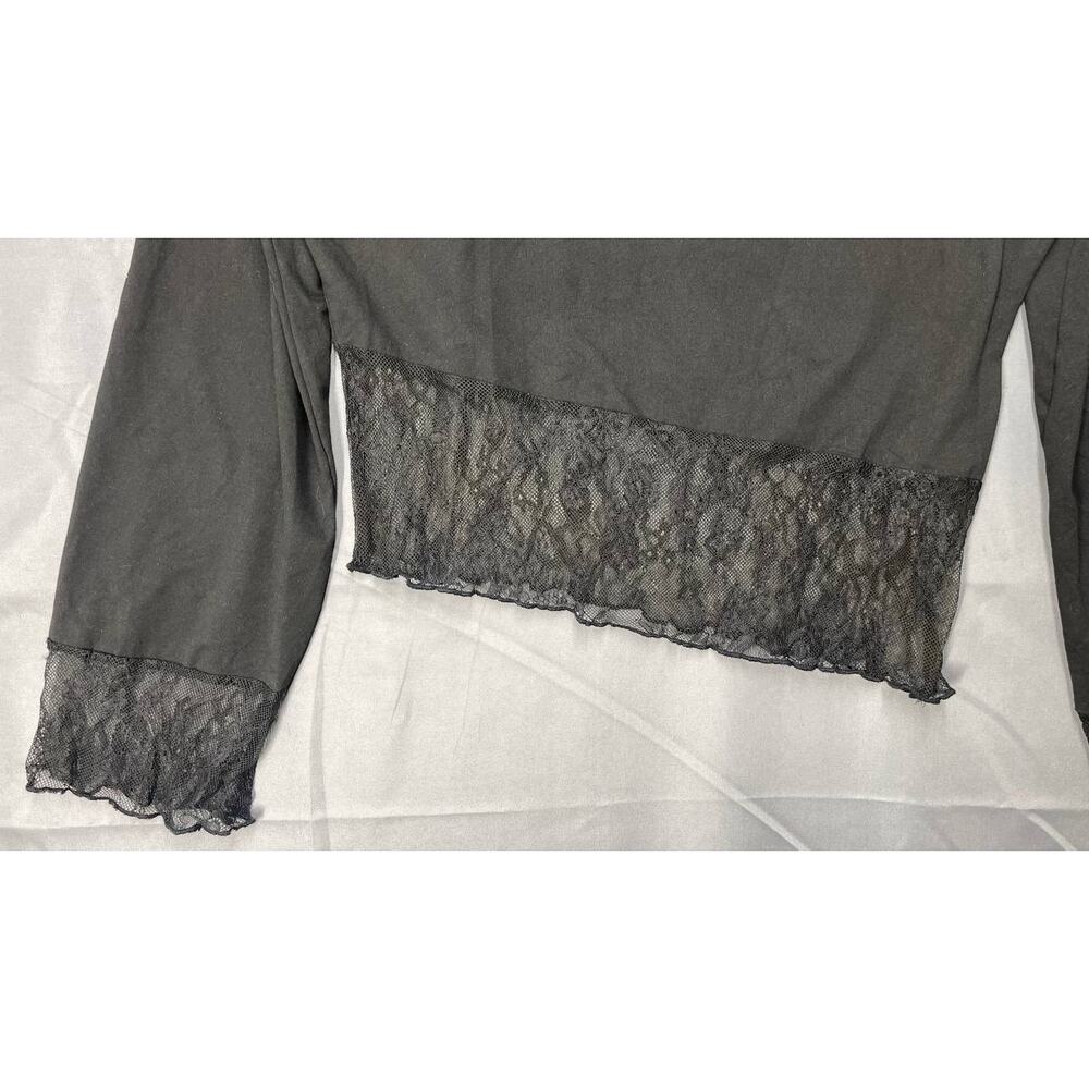 Women‎ Sheer Lace Sexy Long Sleeve Asymmetrical Hem  Mesh Top Gothic Sz S Grunge - Picture 8 of 9